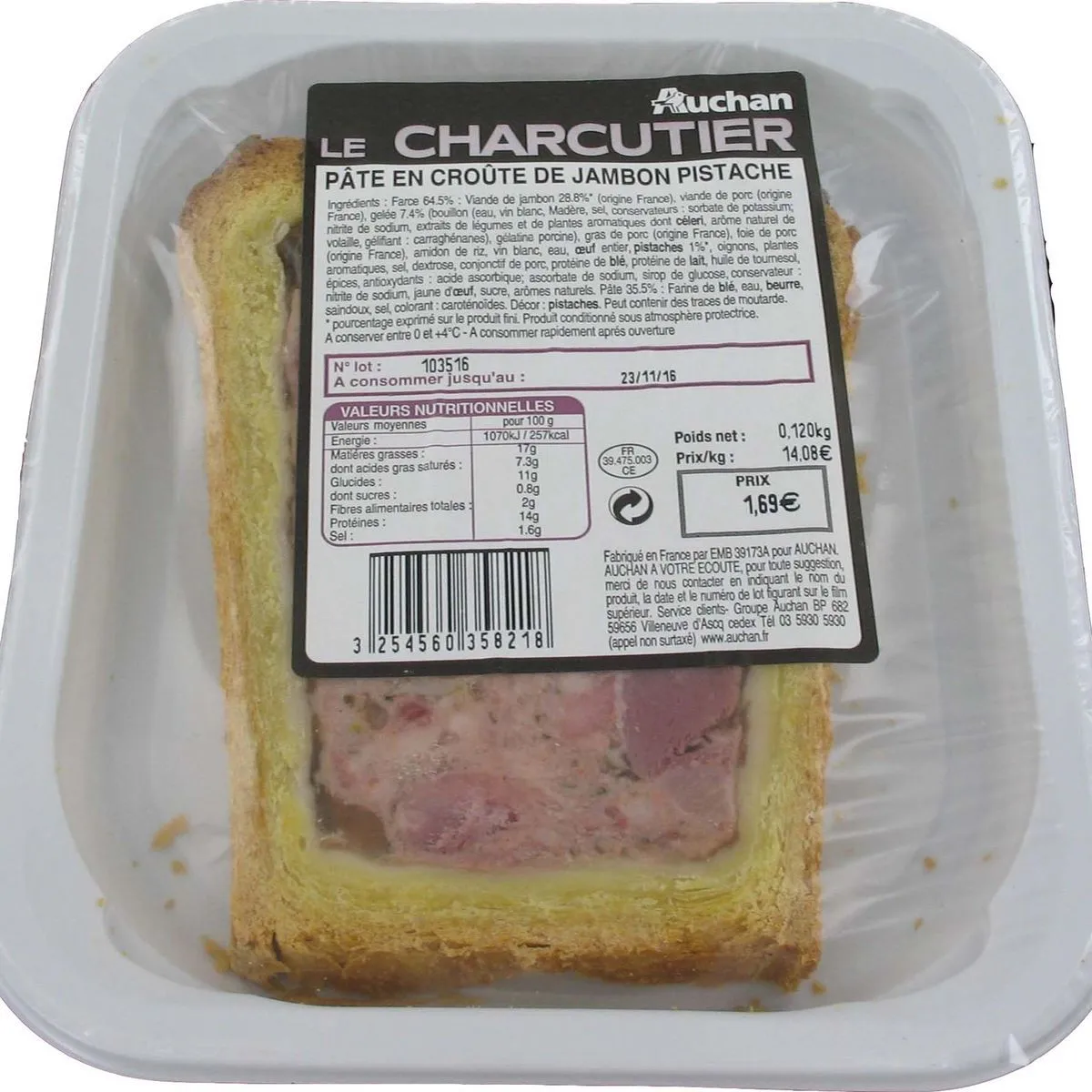 pâté en croûte  jambon  pistache  auchan le  charcutier