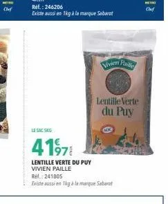 promo: lentille verte du puy de vivien paille | metro: ref. 241805 | existe en sachets de 1kg sabarat