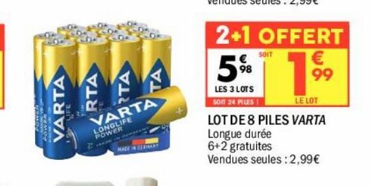 Lot de 8 piles Varta