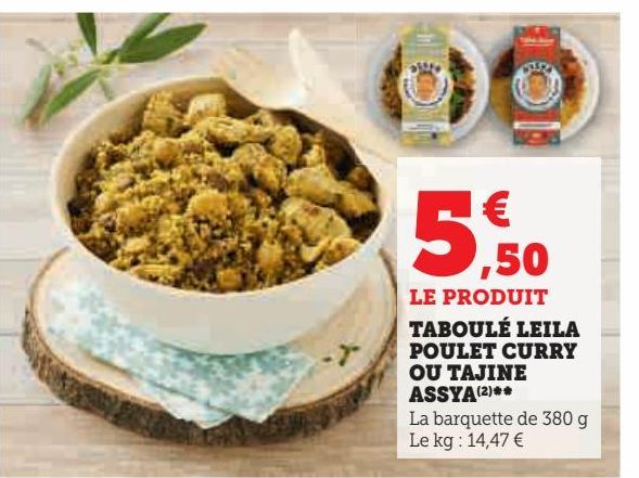 Taboulé leila poulet curry ou tajine assya