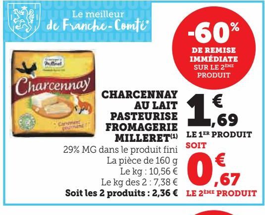 CHARCENNAY AU LAIT PASTEURISE FROMAGERIE MILLERET