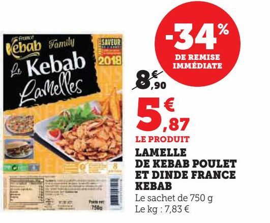 LAMELLE DE KEBAB POULET ET DINDE FRANCE KEBAB