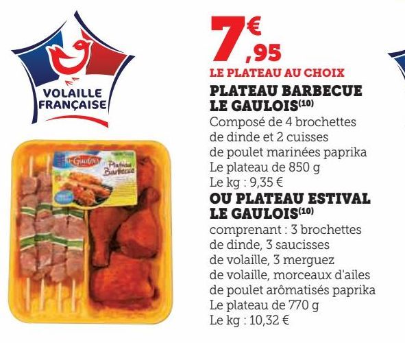 PLATEAU BARBECUE OU PLATEAU ESTIVAL LE GAULOIS