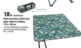 1849 quechua  plaid couverture confort pour pique-nique et camping 170 x 140 cm  *se lave facilement en machine, suivre les conseils d'entretien ref.: 8735581  divers coloris 