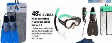 4899 SUBEA  Kit de snorkeling R'Gomoove adulte  noir vert II  -Palme avec voilure de-portée pour un palmage en surface confortable et fluide. Ref.: 8670062 