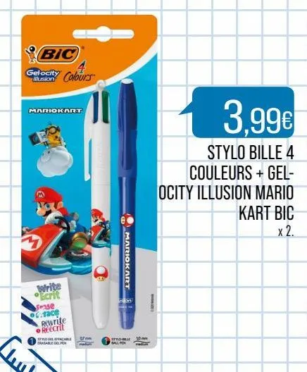 stylo bille 4 couleurs + gelocity illusion mario kart bic