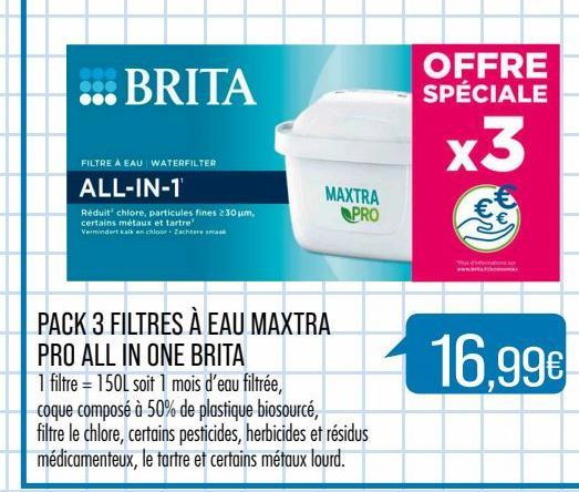 Pack 3 filtres à eau maxtra pro all in one Brita