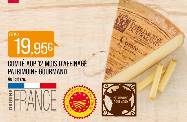 Comté AOP 12 mois d`affinage patrimoine Gourmand