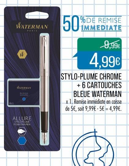 stylo - plume chrome +  cartouches bleue waterman