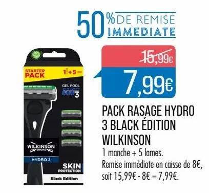 pack rasage hydro 3 black édition wilkinson