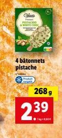 Gebida PISTACHIO WHITE CHOC  4 bâtonnets pistache  44  268 g  2.39  lg-233e 