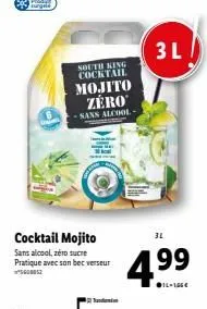 turgela  cocktail mojito  sans alcool, zéro sucre pratique avec son bec verseur *sc00052  south king cocktail mojito zero  -sans alcool- 3l  3l  4.⁹9  14-156€ 