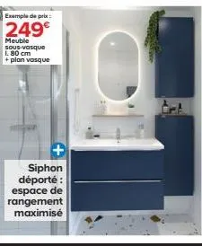 exemple de prix:  249€  meuble  sous-vasque 1.80 cm  + plan vasque  siphon déporté : espace de rangement maximisé 