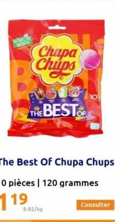 KLERE  Chupa Chups  THE BESTOF  The Best Of Chupa Chups  10 pièces | 120 grammes  9.92/kg  10  Consulter 