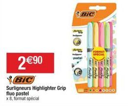 2 €90  BIC  Surligneurs Highlighter Grip fluo pastel x 8, format spécial  BIC  FORMAT SPECIAL  #0000000 
