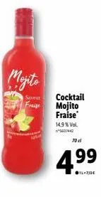 saveur  freis  cocktail mojito  fraise  14,9% vol. 5607442  70 cl  4.⁹9⁹ 