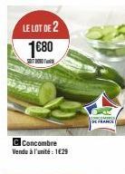 LE LOT DE 2  1680  T  C Concombre Vendu à l'unité : 1€29  DE FRANCE 