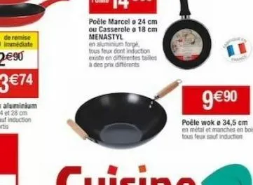 immédiate  9€ 90  poêle woke 34,5 cm  en métal et manches en bois tous feux sauf induction 