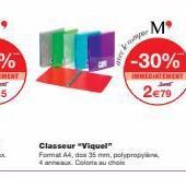 Mº  le per  Classeur "Viquel" Format A4, do 35 mm, polypropy 4 anneaux Coloris au choix  -30%  IMMEDIATEMENT  2€79 