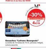 Mº  -30%  IMMEDIATEMENY 4€19  Gouaches "Lefranc Bourgeois" La boite de 10 tubes de 10ml pinceau coloris assorta 