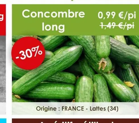 concombre_0,99 €/pi  long  1,49 €/pi  -30% 