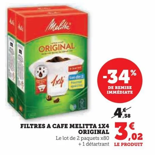 filtres a cafe melitta 1x4 original