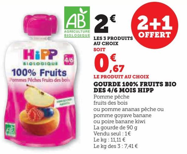 GOURDE 100% FRUITS BIO DES 4/6 MOIS HIPP