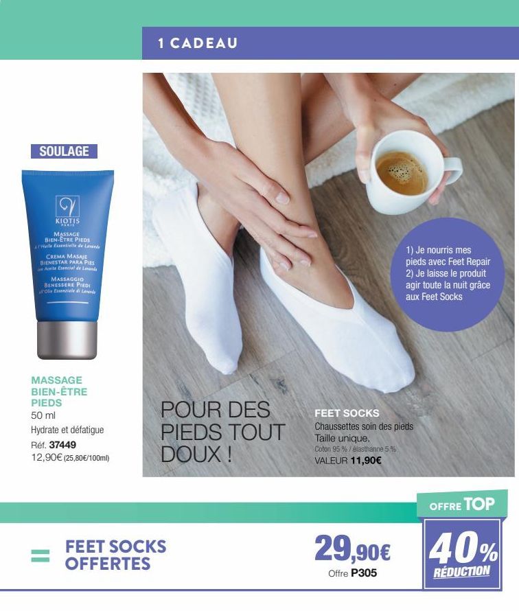 Soulager les pieds avec la Crema Masaje Bienestar et l'Huile Essentielle de Lavande ! Offre spéciale Kiotis Pakie