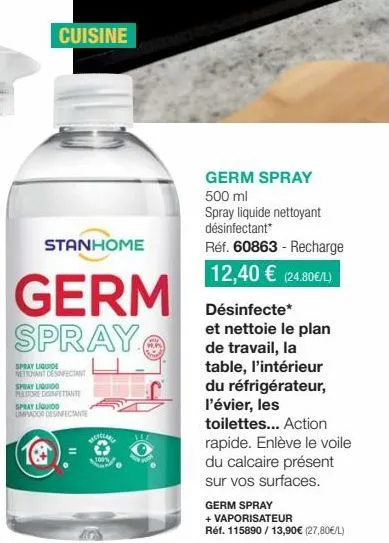 stanhome germ spray 500 ml - 100% desinfectant et nettoyant - promo moiclary !