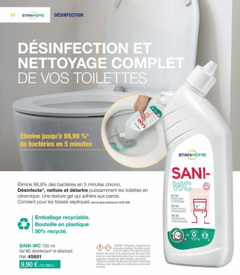 14 Stanhome Désinfection: Élimination des Bactéries en 5 min., Emballage Recyclable et 50% Recyclé!