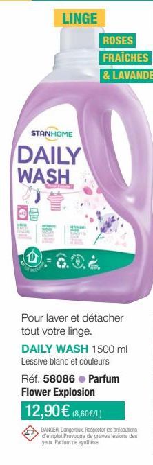 Daily Wash Rose Fraîche & Lavande - Lessive blanc & couleurs, Parfum Flower Explosion - 12,90€ (8,60€/L).