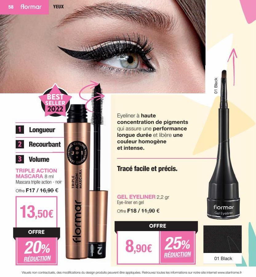 Flormar Triple Action Mascara Noir: Longueur, Recourbant, Volume - 20% de Réduction!