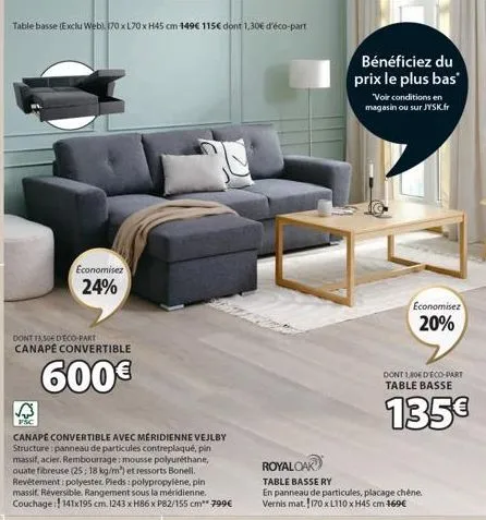 profitez de 115€ et d'une éco-part déductible sur notre table basse (exclu web) - 170 x l70 x h45 cm - 149€!.