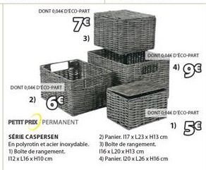 Série Caspersen en promotion: Bolte de rangement 7€, Panier 6€! Polyrotin & acier inoxydable.