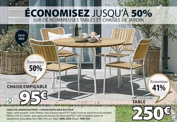 50% de réduction - table bastrup et chaise empilable bastrup avec cadre et pieds en acier!