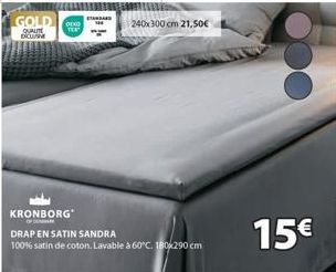 Drap de Satin Sandra GOLD DEXO: Qualité Dicum KRONBORG, 240x300 cm, à 21,50€! Promo: lavable à 60°C, 180x290 cm, à seulement 15€!