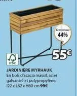 jardinière myrhauk: bois d'acacia, acier galvanisé & polypropylène -55€ | fsc camin 44% | 122x62x60 cm