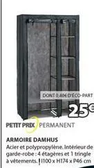 armoire damhus : réduction de 25€ - acier & polypropylène - 4 étagères & 1 tingle à vêtements.