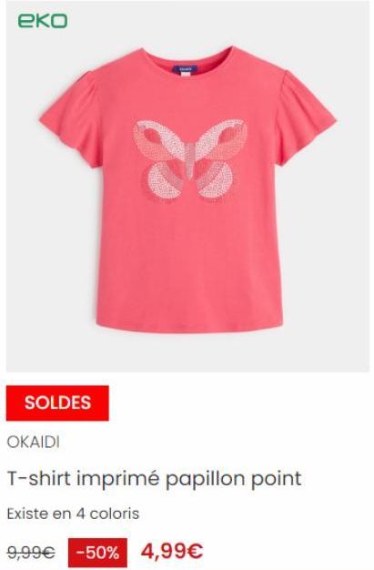 T-Shirt Papillon Point Okaïdi à -50% | 4 Coloris | à 9,99€ Seulement 4,99€!
