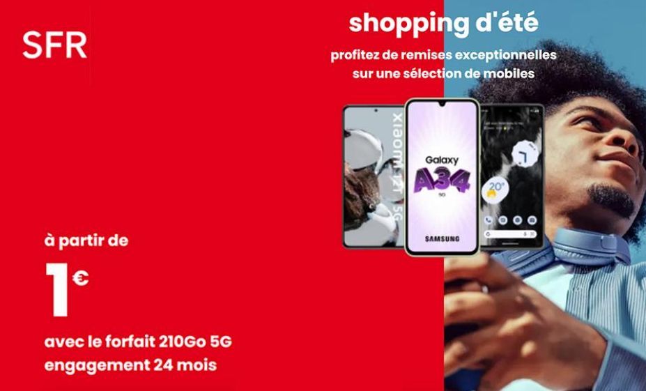 Profitez de l'Offre SFR pour le Forfait 210Go 5G: Xiaom 12T 15G et Galaxy A34 Samsung 7 à partir de 1€!