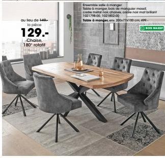 Ensemble Salle à Manger Bois de Manguier Mass, Chaise Rotative 180°, Cadre Métal Noir et Cadre Noir Mat Brillant – Promo 149€!