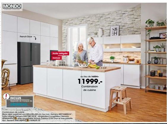Équipez-vous avec le French Door Combinaison Siemens, en Blanc Alpin Supermat ! Promo 1430€, F.D. 300-240-240 cm, Four + Hotte Incl.