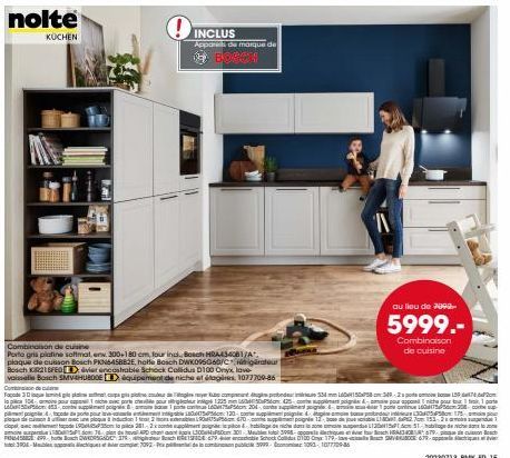 Promo : Nolte Küchen Izail Amoine SPT T Phot Boch DWDRSGADE Cour - Cuisinière Bosch HRA434081/A et Plaque de cuisson PKN645882E.