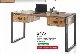 Bureau Mango Wood BOIS MASSIF 150x76x60 cm à 249€ - Offre limitée!