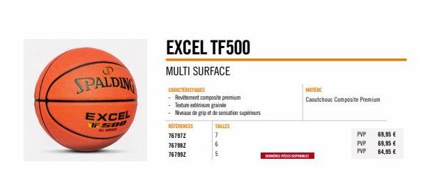 Le Spalding Excel TF 500 - Tout Excel en Plus sur Toutes Surfaces ! Grainé, Grip et Sensation Supérieurs - Réf. 76797Z.