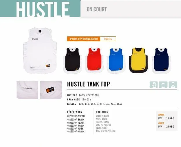hustle tank top - 100% polyester, 160 gsm, tailles s-3xl - 40221107-wh/wh!