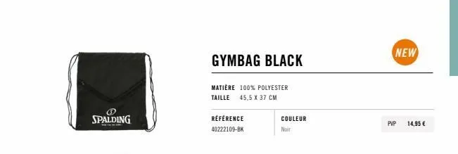 besace spalding noir - 45,5 x 37 cm - 100 % polyester - 14,95€
