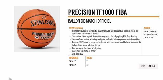 La ballerine SPALDING PRECISION T1000 FIBA: Haut niveau de résistance à l'abrasion, idéale pour la pratique indoor.