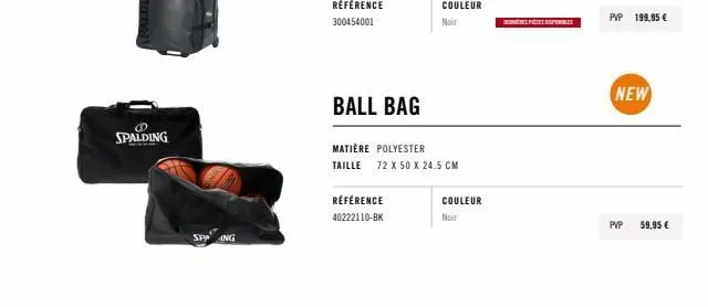 sac de sport spalding noir en polyester avec promotion pvp 59 € - réf. 40222110-bk