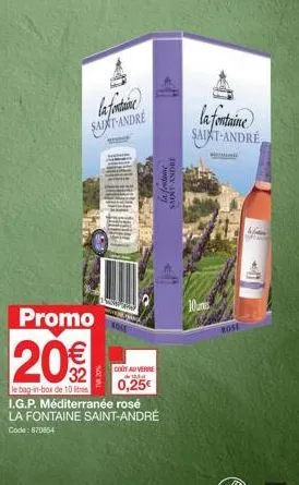 promo: 20€ sur le rosé i.g.p. méditerranée de 10l de la fontaine saint-andré | 0,25€ au verre